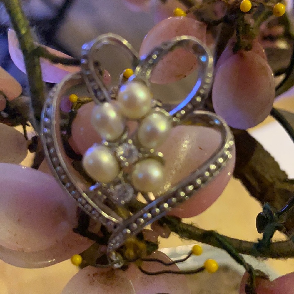 Vintage 925 pearl diamond brooch - Picture 1 of 5